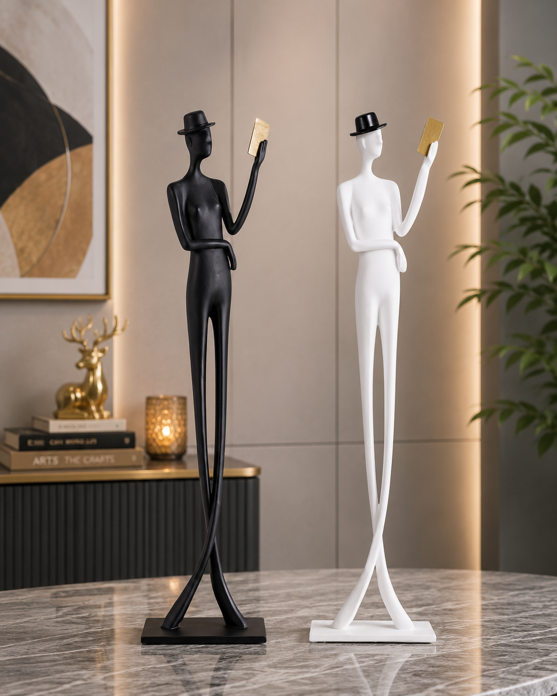 Modern Abstract Couple Reading Sculpture Set 3d Printed