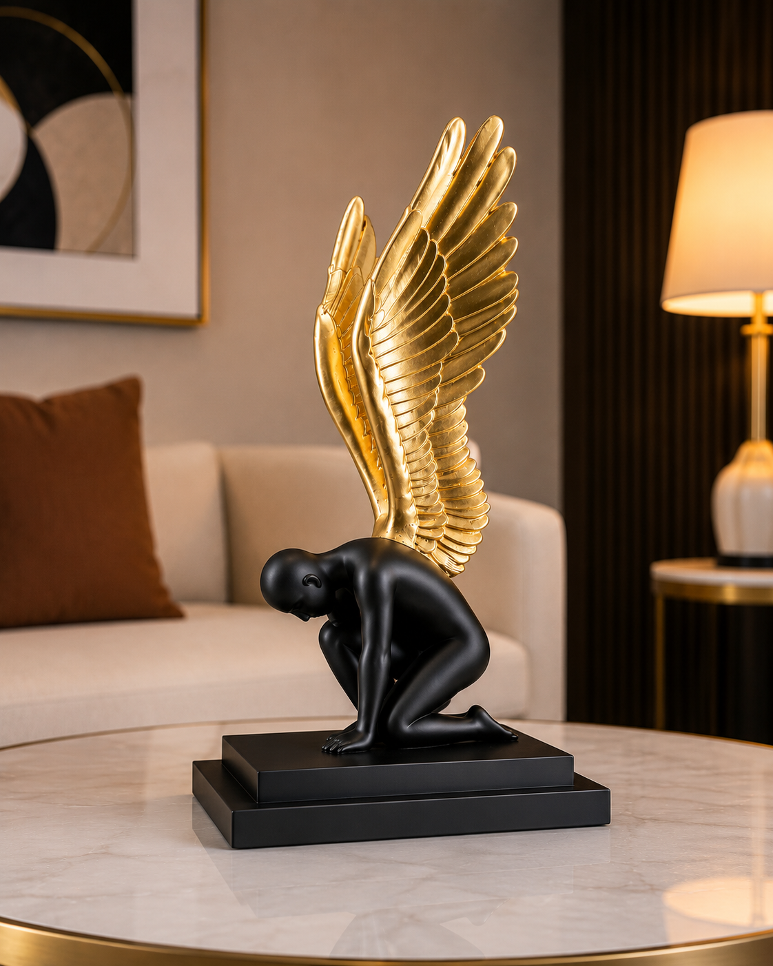Abstract Angel Wings Thinker Sculpture 3D Printed