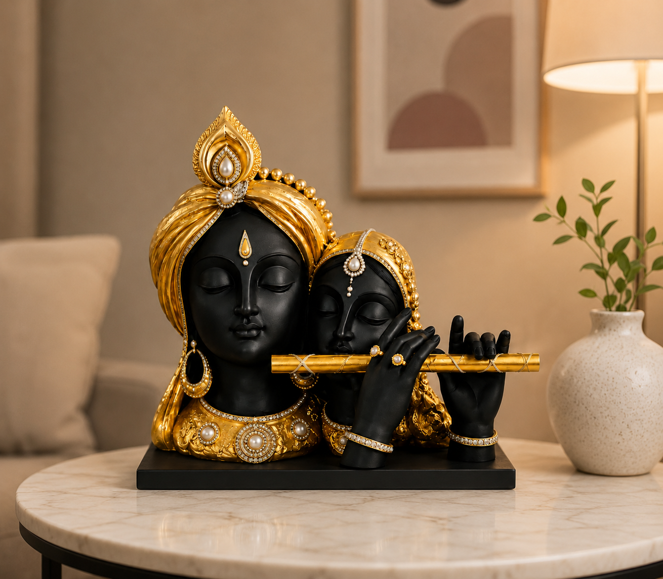 Radha Krishna Divine Face Bust Home Decor Statue