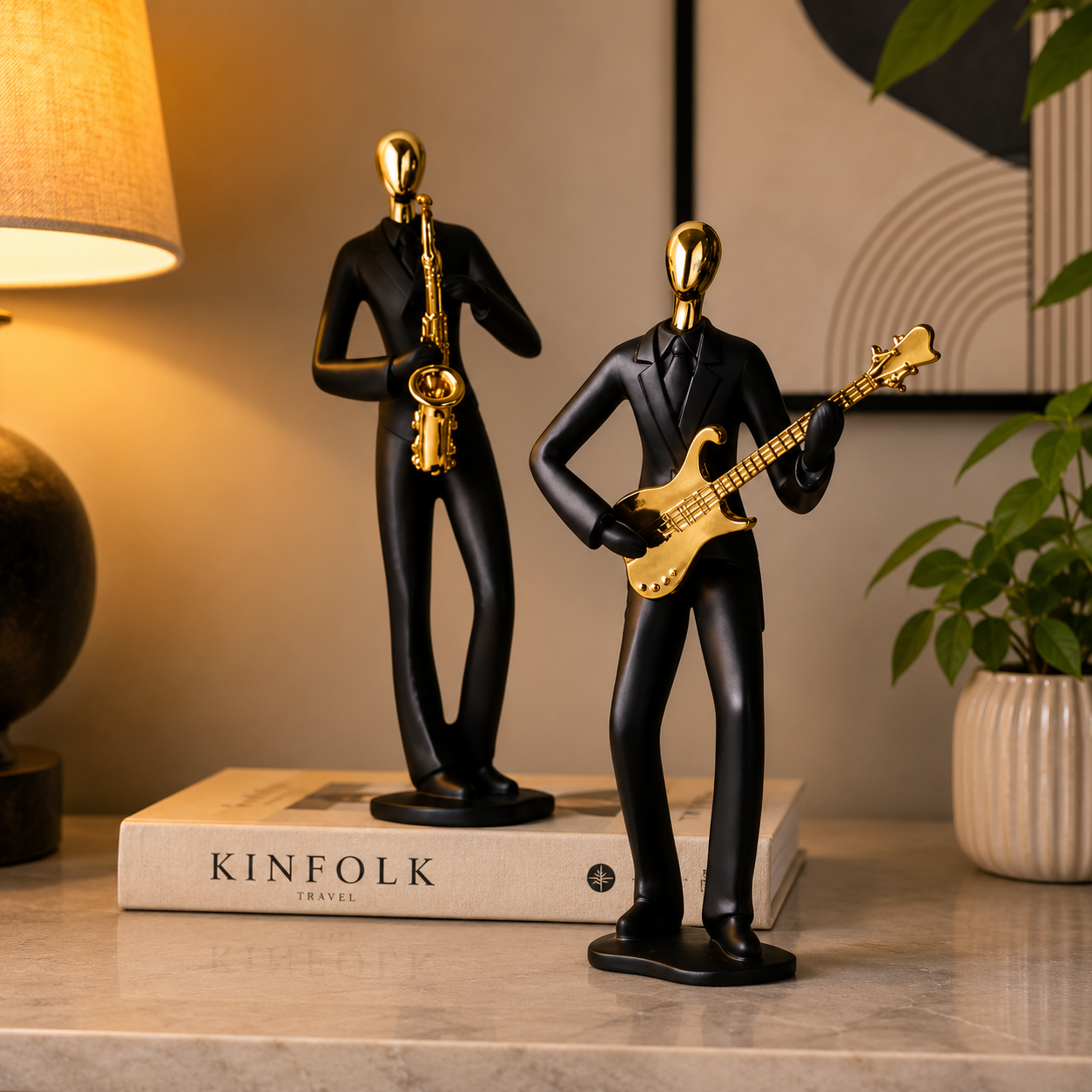 3d Prited Modern Jazz Musician Showpiece Set of 2