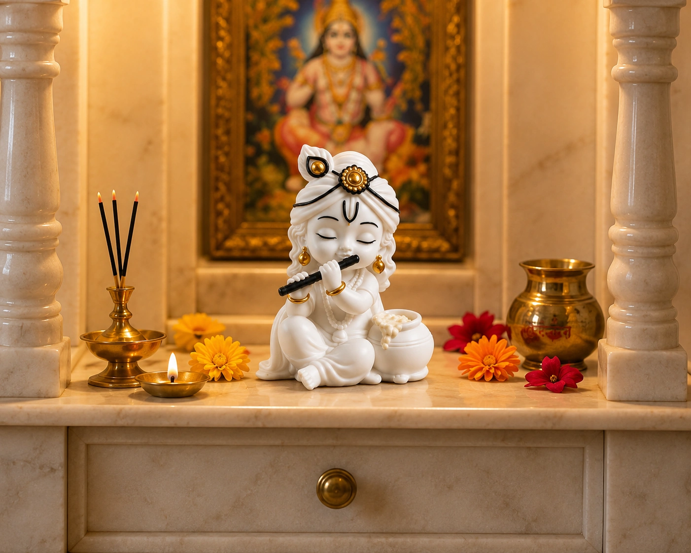 Bal Krishna Playing Flute Idol