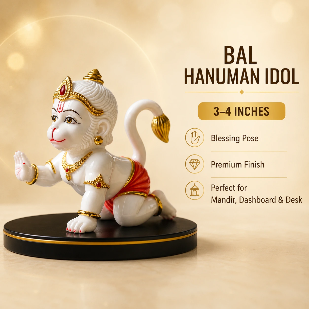 Marble White Crawling Bal Hanuman Idol