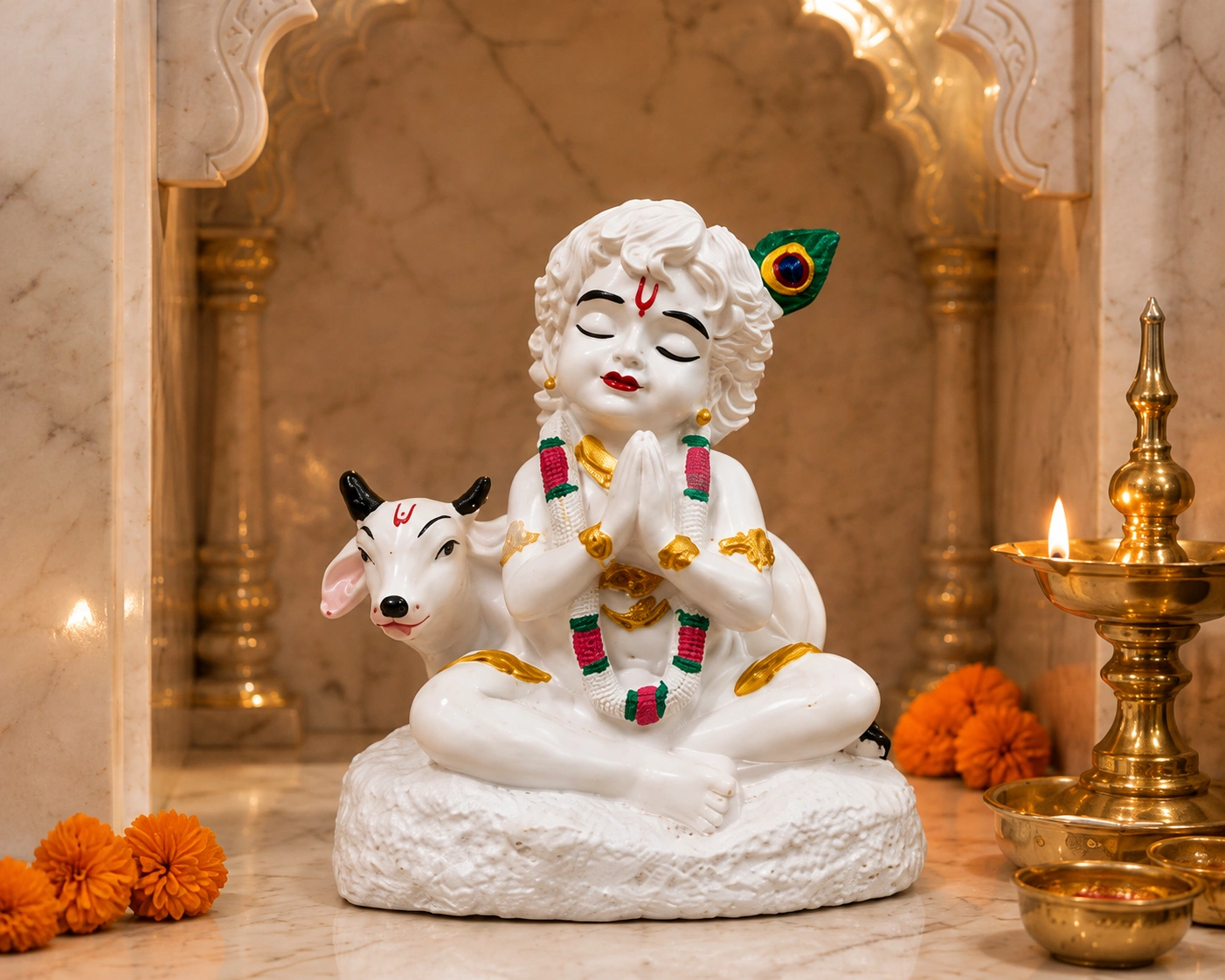 Bal Krishna with Cow Idol 3D Printed
