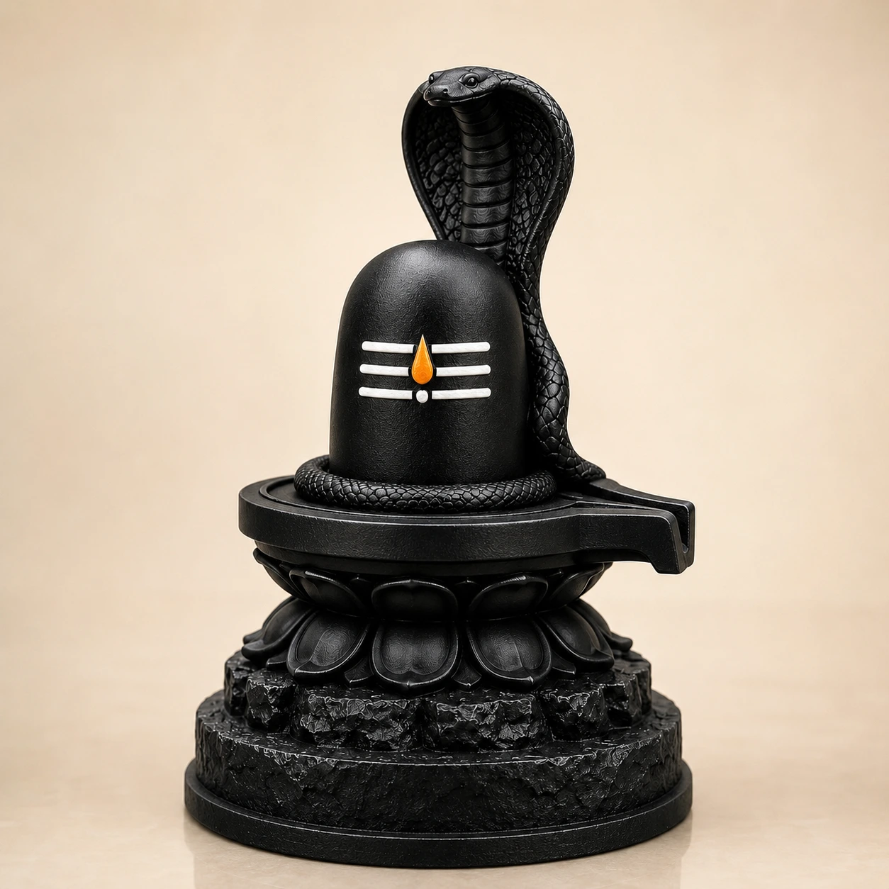 Matte Black Shivling with Naag Dev Idol