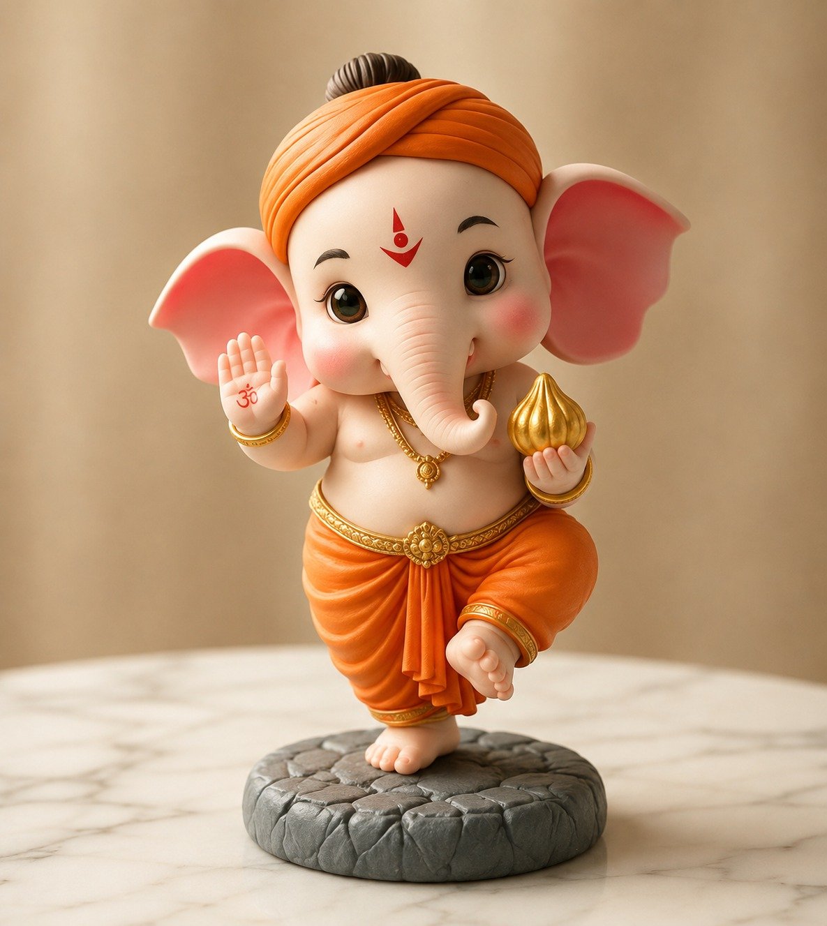 Orange Dancing Bal Ganesh Idol