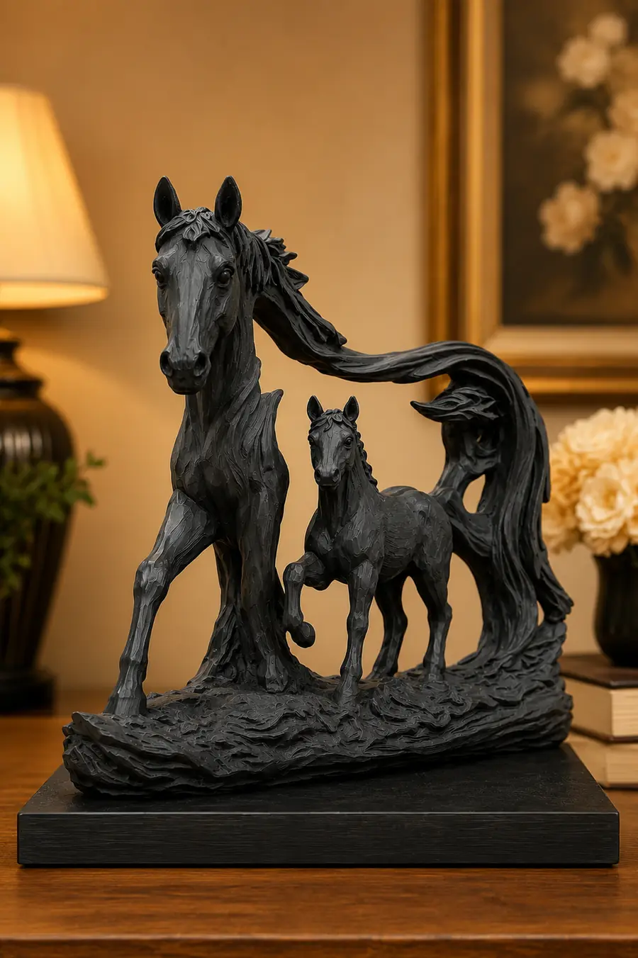 Black Horse & Foal Statue